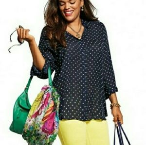 Cabi Martini Blue Green Polka Dot Top Style 5019